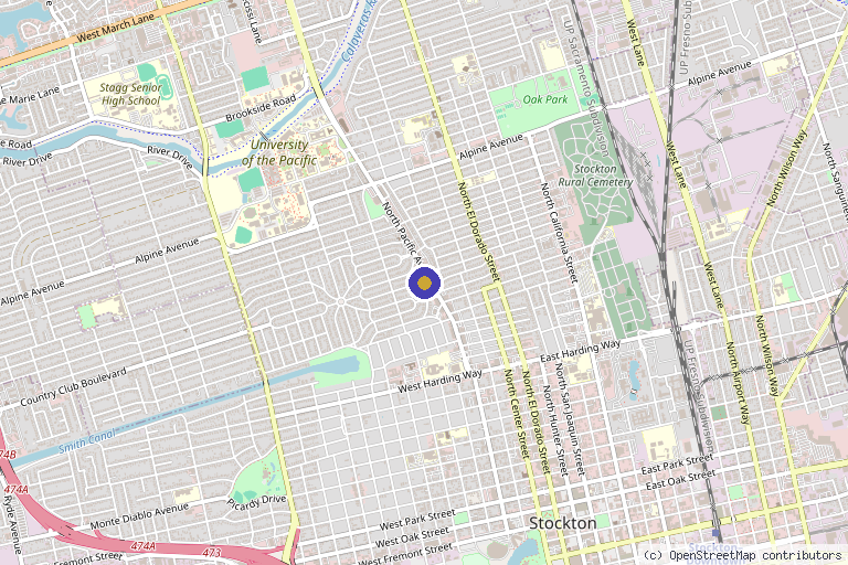 Map showing the location of Vida Beauty & Wellness in Stockton, CA
