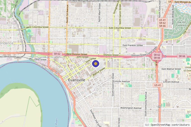 Map showing the location of Evolve Movement Specialists in Evansville, IN