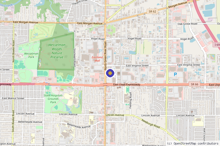 Map showing the location of Elevate in Evansville, IN