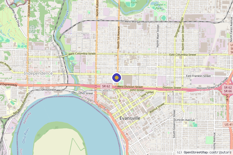 Map showing the location of IV Therapy Solutions Evansville in Evansville, IN