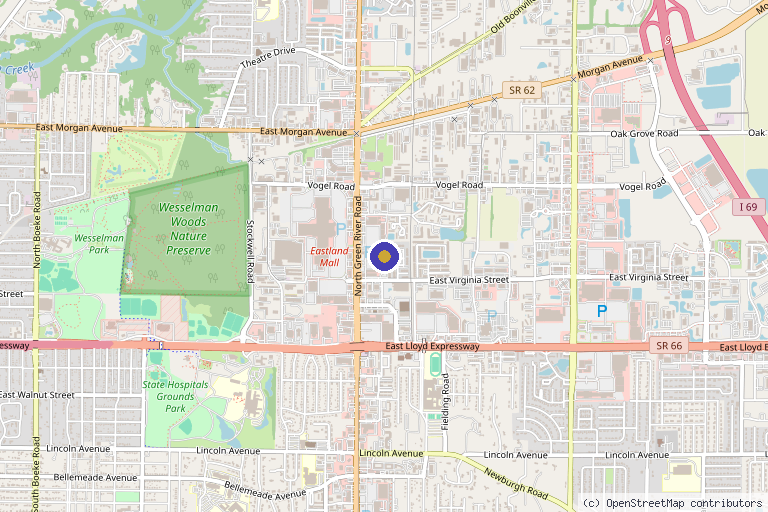 Map showing the location of Devous Aesthetics and Health Maintenance, LLC in Evansville, IN