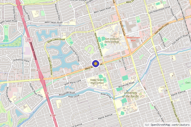 Map showing the location of K Peter Huber, DC in Stockton, CA