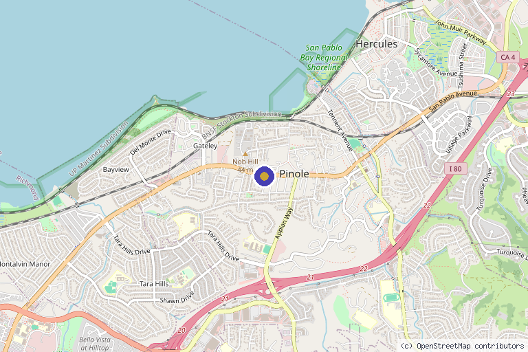 Map showing the location of Elevate Healing in Pinole, CA