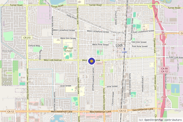 Map showing the location of Pontecorvo Wellness Center in Lodi, CA