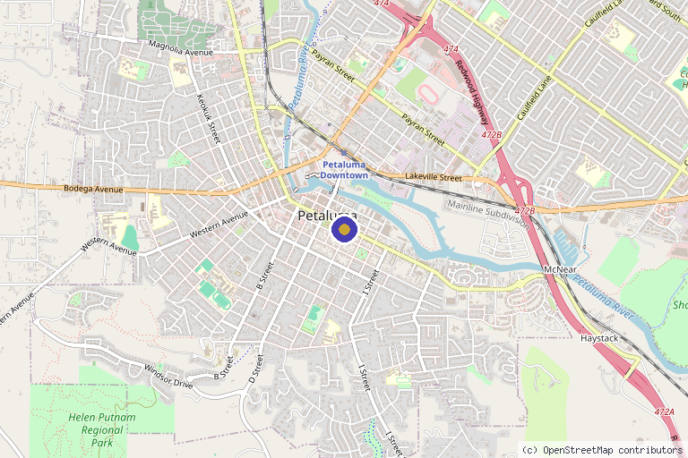 Map showing the location of ThriveMD in Petaluma, CA