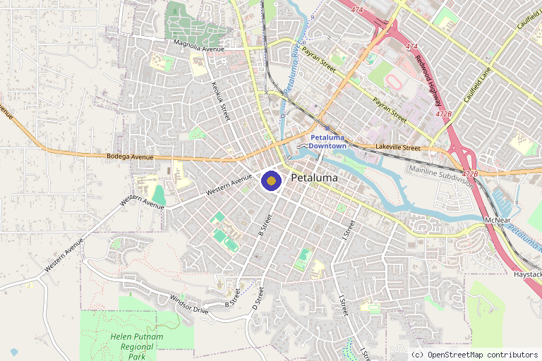 Map showing the location of O'Connor Chiropractic in Petaluma, CA