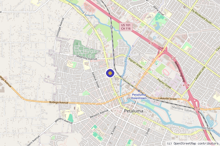 Map showing the location of LumaPhi Aesthetics & Wellness in Petaluma, CA