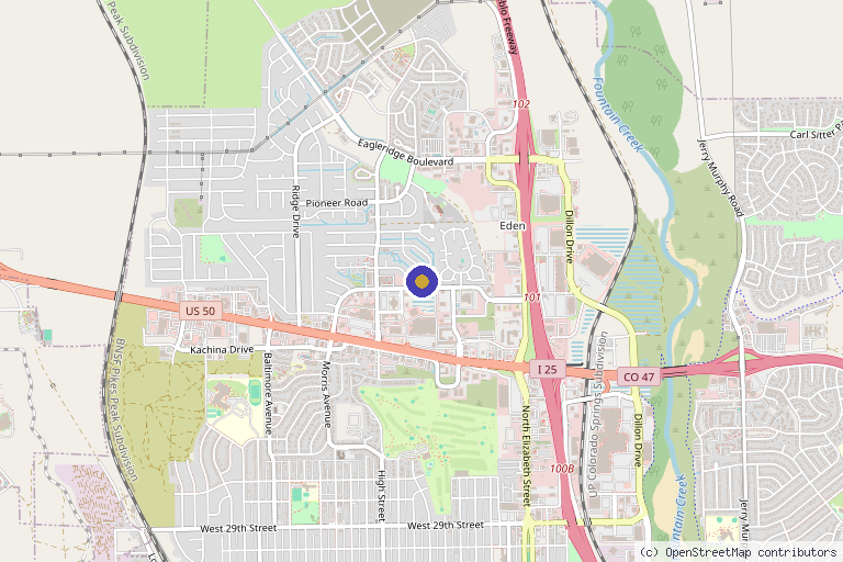 Map showing the location of the Aspen Med Spa in Pueblo, CO