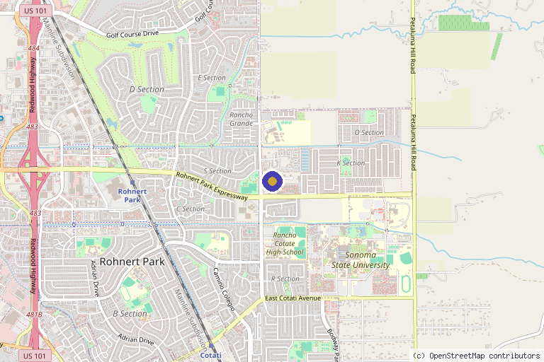 Map showing the location of Thrive PRP in Rohnert Park, CA