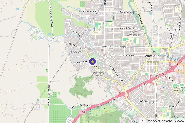 Map showing the location of Luxe Aesthetics Co. in Vacaville, CA