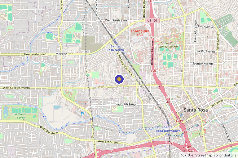 Map showing the location of Amitabha Medical Clinic & Healing Center in Santa Rosa, CA