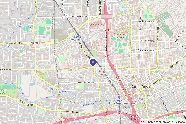 Map showing the location of Santa Rosa Prolotherapy and PRP in Santa Rosa, CA