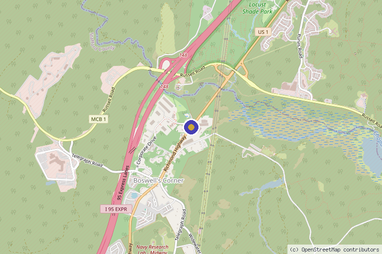 Map showing the location of BioInformant Worldwide, LLC in Radford, VA