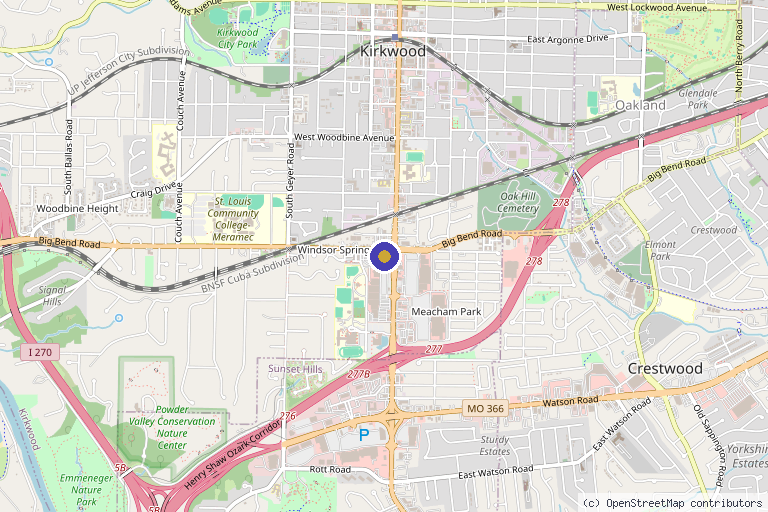 Map showing the location of St. Louis Hair Restoration in Kirkwood, MO
