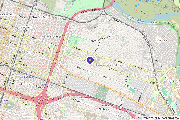Map showing the location of Laser & Skin Surgery Center of Northern California in Sacramento, CA