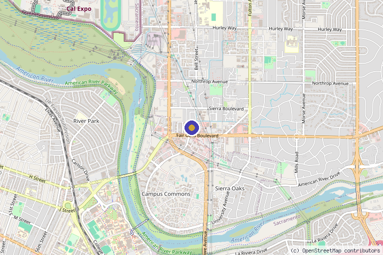 Map showing the location of The BIOS Orthopedic Institute: Alberto Panero, DO, Charles De Mesa, DO, Scott Meier, MD in Sacramento, CA
