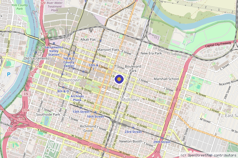 Map showing the location of ZK Aesthetics Medspa Sacramento in Sacramento, CA