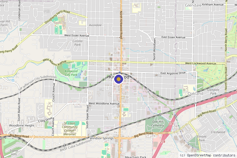 Map showing the location of Radiance On The Glo in Kirkwood, MO