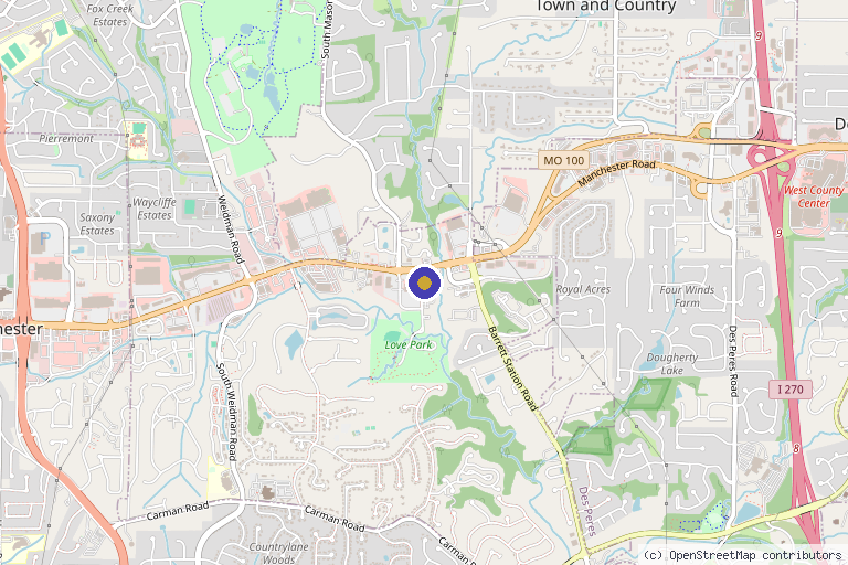 Map showing the location of Laser Me in Ballwin, MO