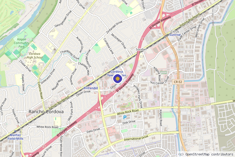 Map showing the location of KGLO-Aesthetics l Facial Spa & Medical Spa in Rancho Cordova, CA
