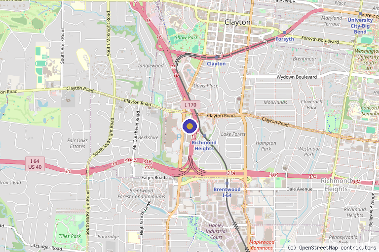 Map showing the location of The Institute of Natural Health in Richmond Heights, MO