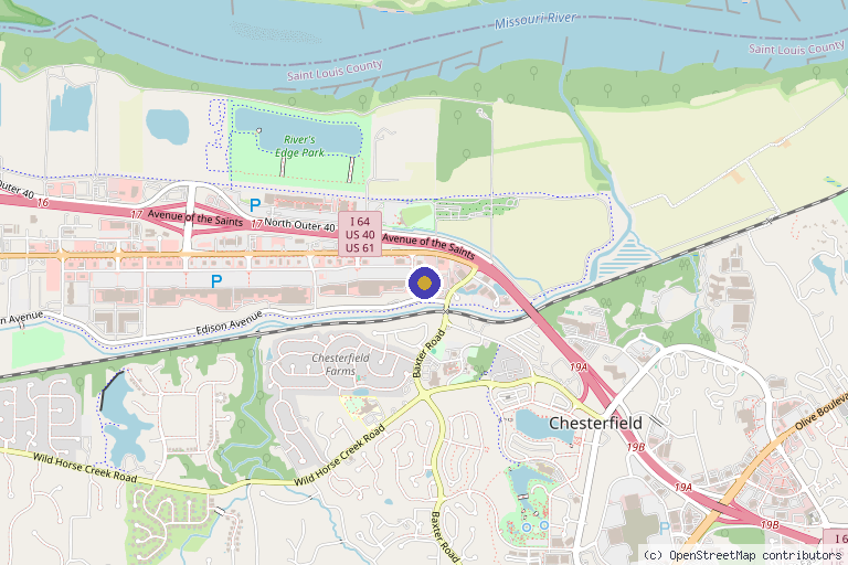 Map showing the location of Ethos MedSpa in Chesterfield, MO