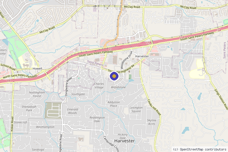 Map showing the location of Saint Charles Laser Pain Center in St Charles, MO