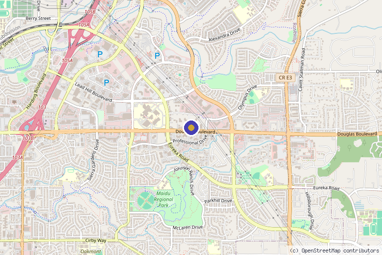 Map showing the location of Bodyvine Aesthetics in Roseville, CA