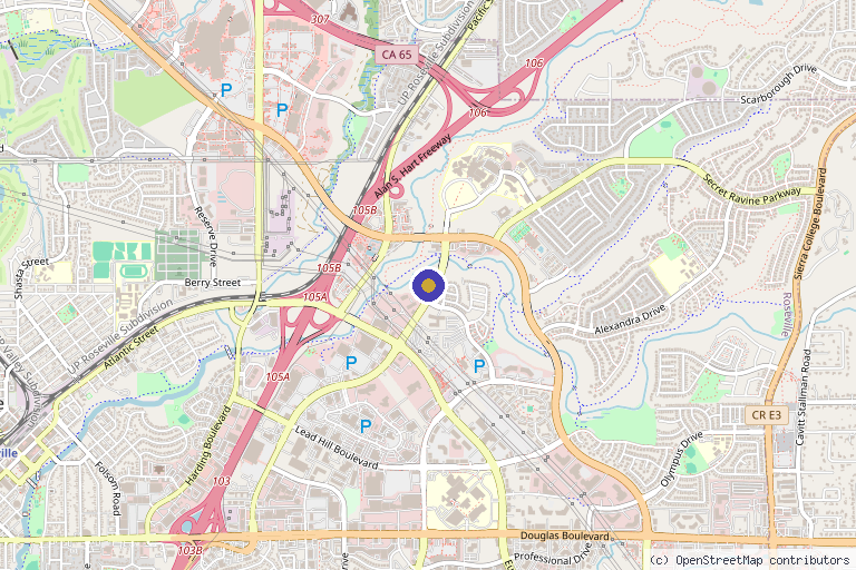 Map showing the location of R+H Aesthetic Medicine in Roseville, CA