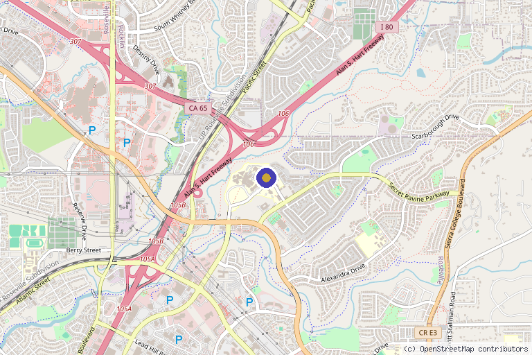 Map showing the location of Sierra Spine Institute in Roseville, CA