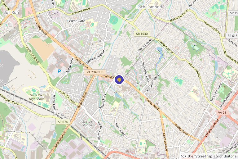 Map showing the location of Christopher Highfill, MD in Manassas, VA