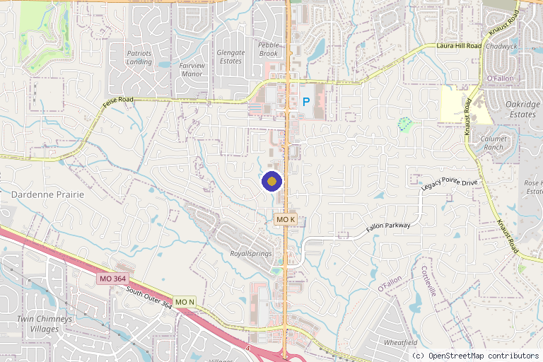 Map showing the location of O'Fallon Pain Relief Associates in O'Fallon, MO