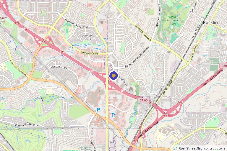 Map showing the location of New Life Regenerative Health Center in Roseville, CA