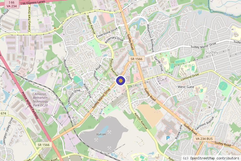 Map showing the location of Arthritis & Osteoporosis Center of Northern Virginia in Manassas, VA