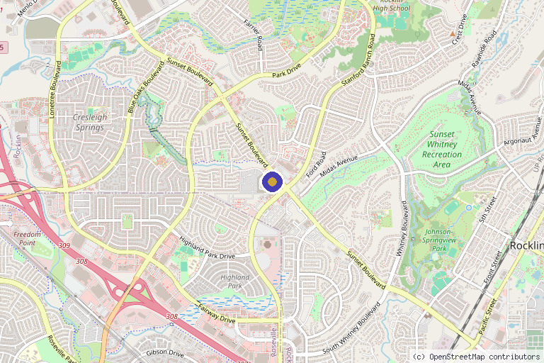 Map showing the location of Sunset Aesthetics in Rocklin, CA