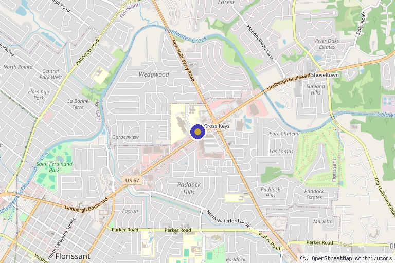 Map showing the location of Healthcare Evolution LLC in Florissant, MO