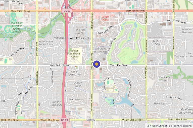Map showing the location of Evolution Precision Medicine and Aesthetics in Overland Park, KS