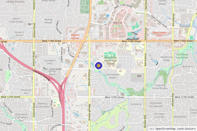 Map showing the location of Genesis Pain Management Clinic of Overland Park in Overland Park, KS