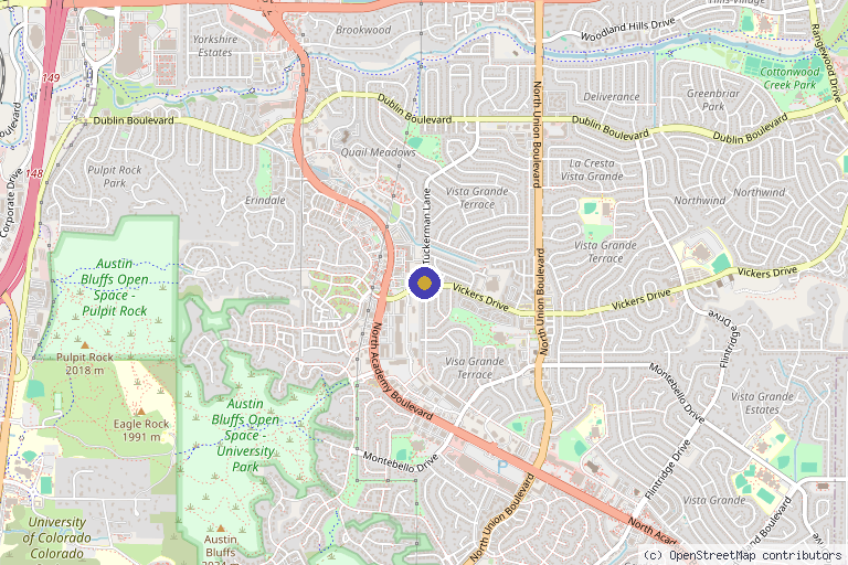 Map showing the location of Goosebumps Cryotherapy in Colorado Springs, CO