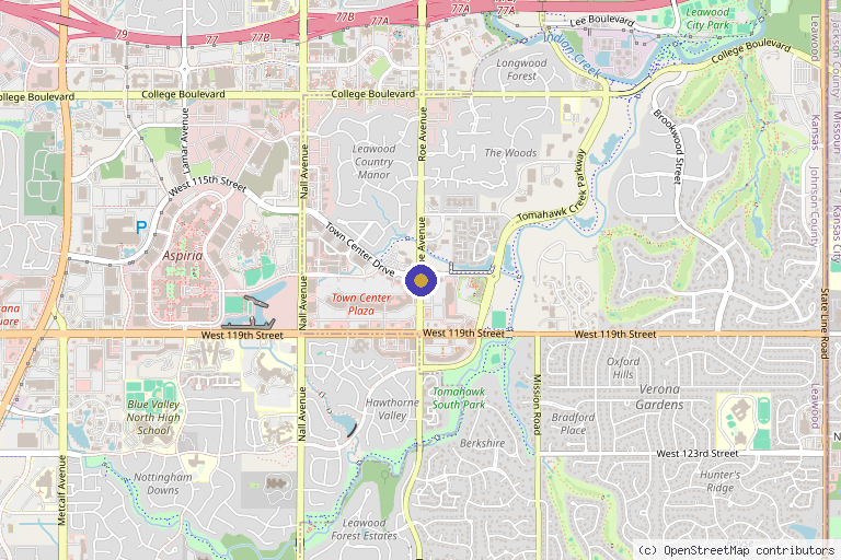Map showing the location of Leawood Total Wellness (Medical Weight Loss, BHRT, Regenerative Health & Medical Aesthetics) in Overland Park, KS