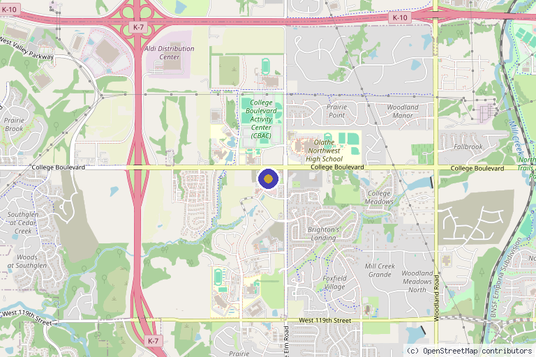 Map showing the location of Radiant Med Spa in Olathe, KS
