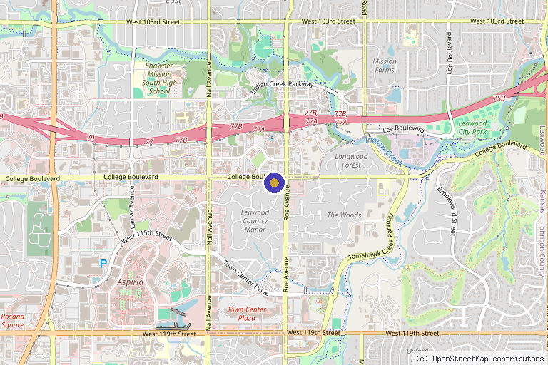 Map showing the location of Red Spectrum Health - Red Light Therapy in Leawood - Kansas City in Leawood, KS