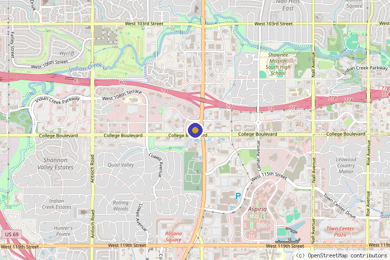 Map showing the location of In The Zone Cryo in Overland Park, KS