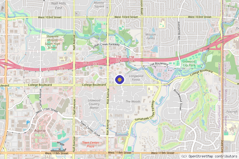 Map showing the location of OrthoGenix Regenerative Joint Center in Overland Park, KS