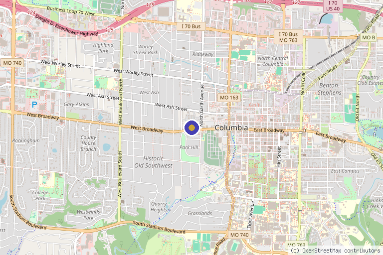 Map showing the location of Adonia Wellness Center in Columbia, MO