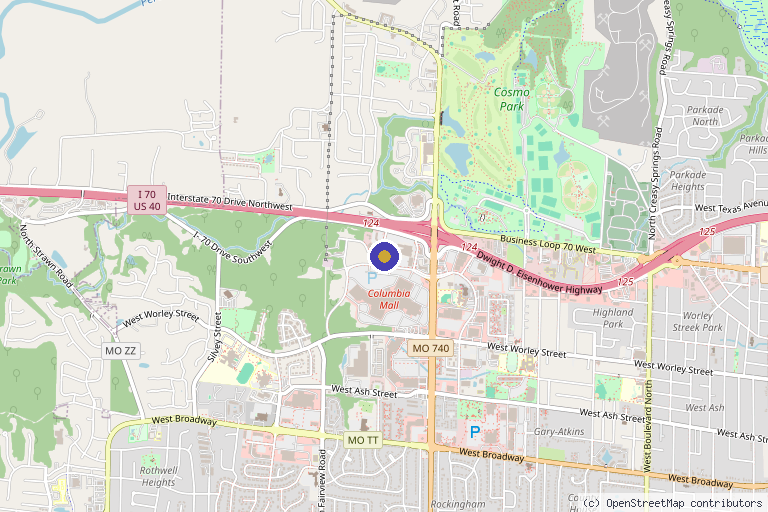 Map showing the location of SoftWave Therapy Columbia in Columbia, MO