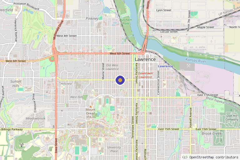 Map showing the location of The Janssen Clinic in Lawrence, KS