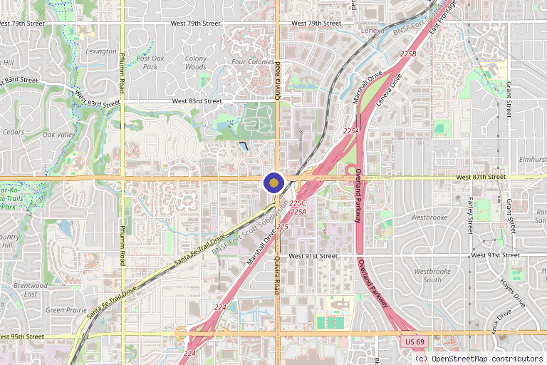 Map showing the location of Physician Aesthetic Specialists in Lenexa, KS