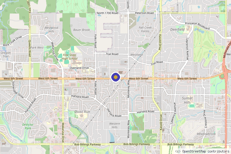 Map showing the location of Kansas Pain Management - Lawrence in Lawrence, KS