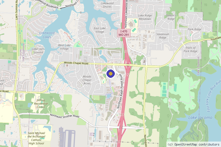 Map showing the location of Pink Medspa & Primary Care in Lee's Summit, MO